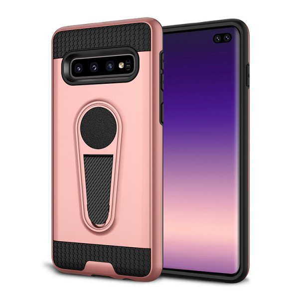 Wholesale Galaxy S10+ (Plus) Metallic Plate Stand Case Work with Magnetic Mount Holder (Rose Gold)
